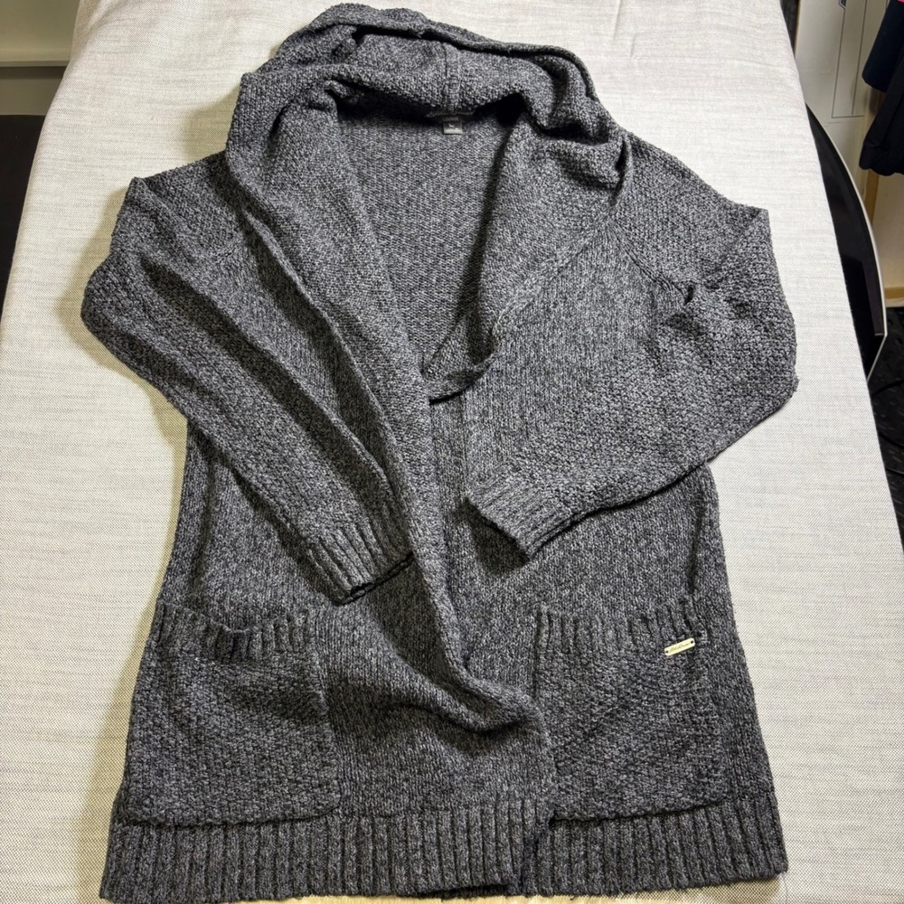 Eddie Bauer, Hooded Cardigan, M, Gray, Lounge Open Front Knit Sweater, MSRP $80
